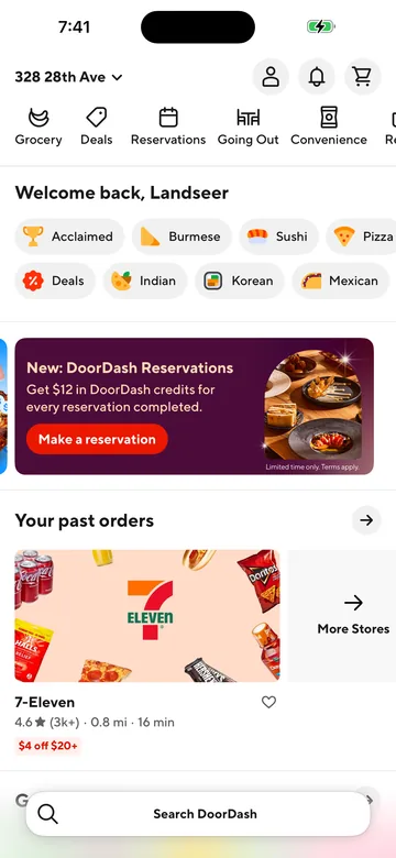 DoorDash app screen map preview