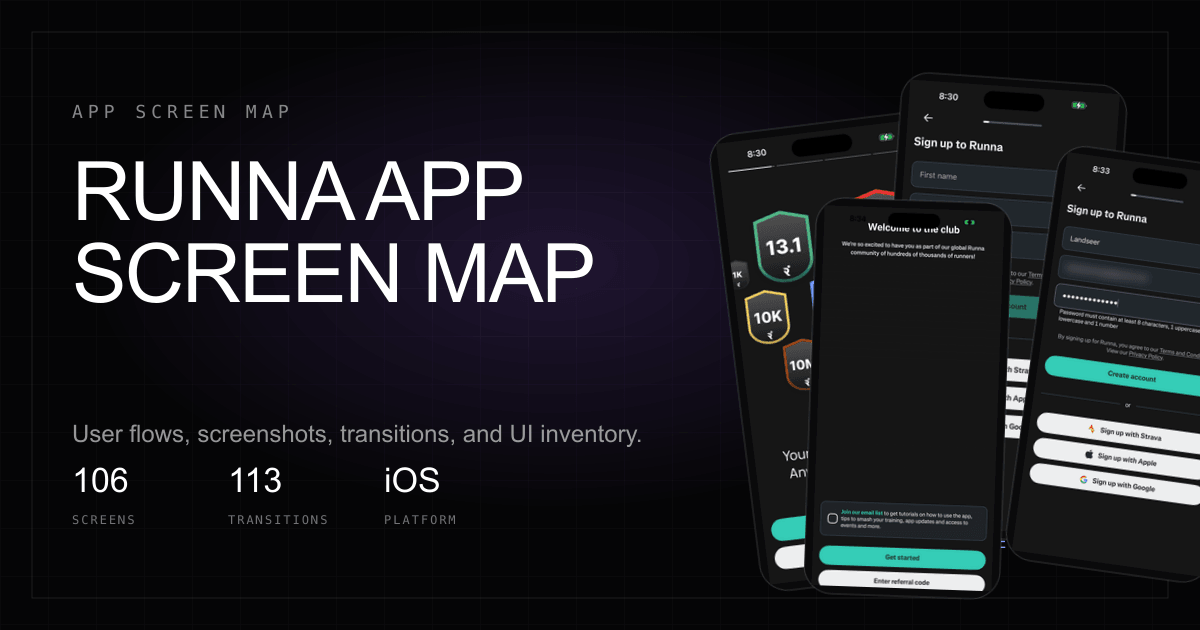 Runna App Screen Map and User Flows | Revyl Atlas