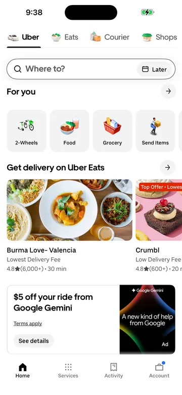 Uber app screen map preview