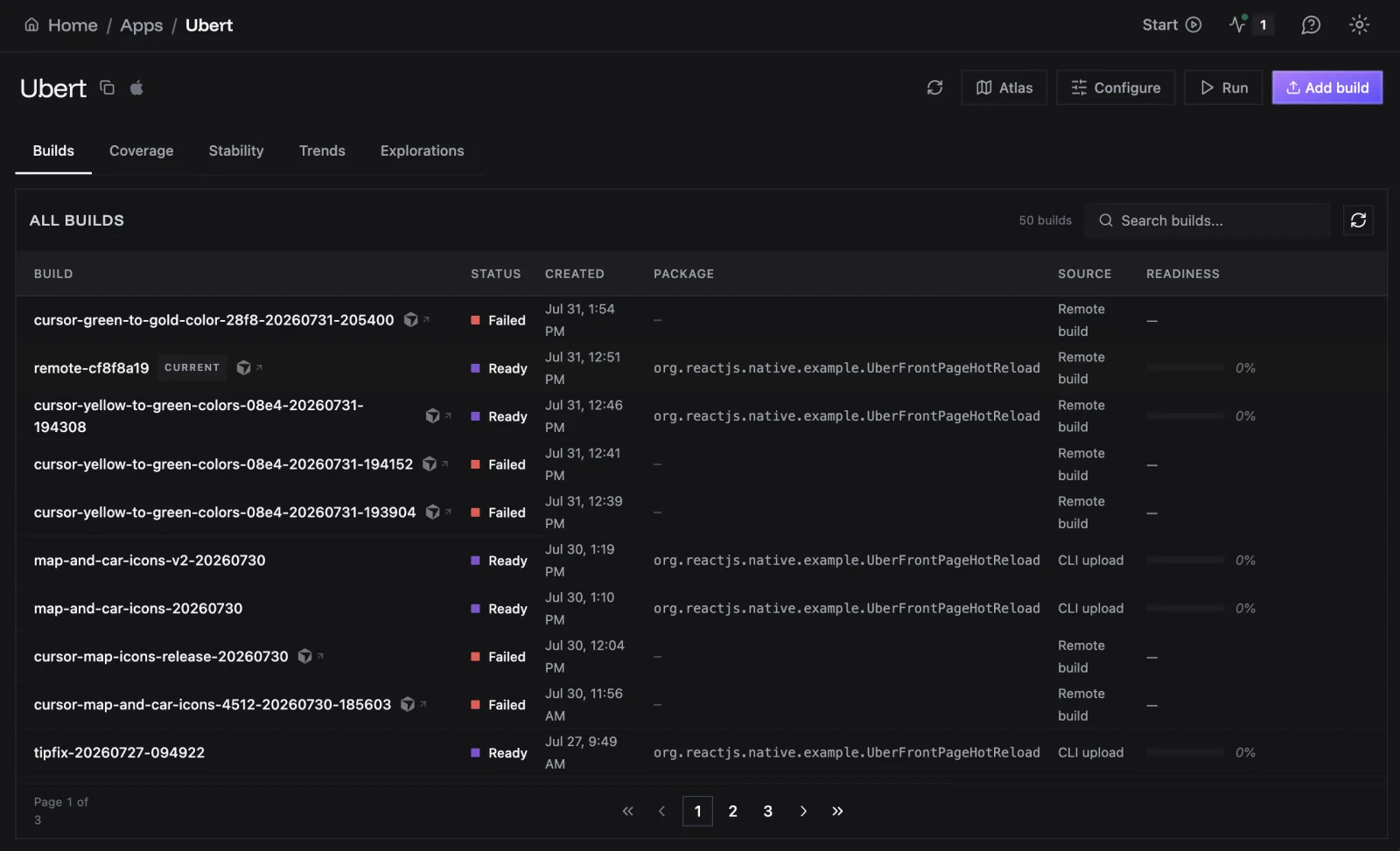 Revyl cloud build workspace showing build details and status